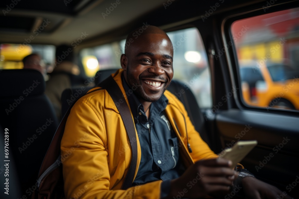 City Life - Taxi Phone Use.
Smiling man enjoying a ride in a taxi while looking at his smartphone at night. City Life - Taxi Phone Use.
Smiling man enjoying a ride in a taxi while looking at his smartphone at night.