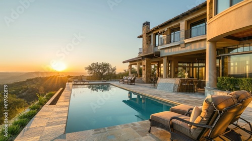 Opulent Sunset Estate: Luxury Home with Pool and Manicured Garden © Alona