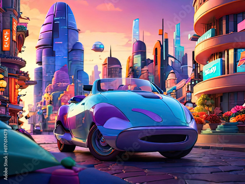 cars are parked on the street in a cartoon city