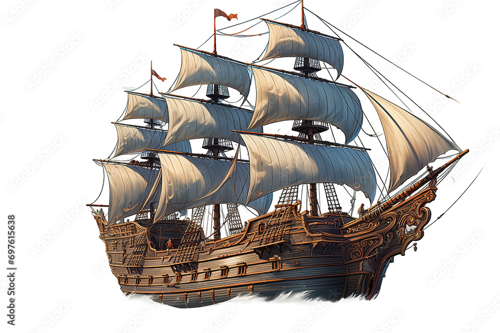 Fototapeta premium pirate ship isolated on PNG Background. Generative Ai.