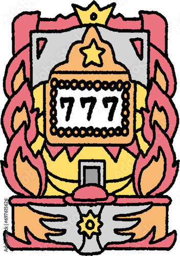 シンプルなタッチ　パチンコでスリーセブンが並ぶイラストレーション