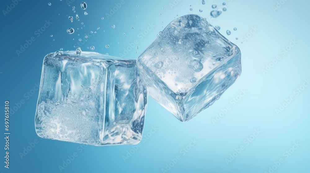 Falling ice cubes on a blue background. Pure frozen water. Falling ice cubes on a blue background. Pure frozen water.