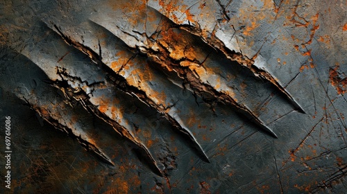 Beastly Claw Marks: Metal Plate Background with Thriller Vibe