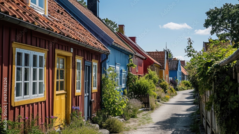Colorful Traditional Timber Houses in Nexo, Bornholm, Denmark: A Historical Gift from Sweden