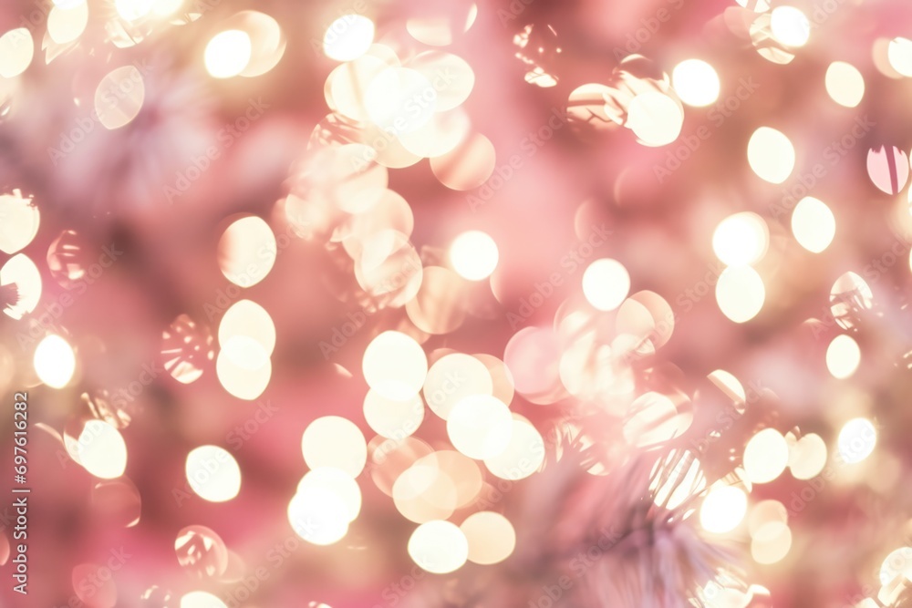 Blurred Winter Holiday Bokeh Background in Beige and Pink Hues