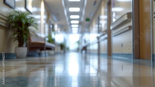 Medical Care in Motion: Blurred Hospital Corridor Emphasizing Patient Comfort and Clinical Innovation