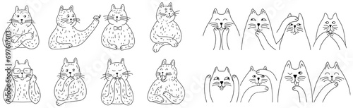 Set of cute cartoon cats. Hand drawn illustration in doodle style isolate on white collection.
