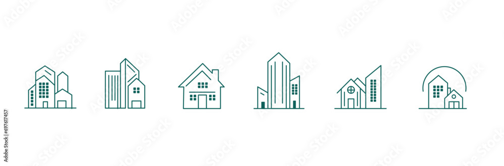 All-in-One Real Estate Line Icons: Vector Symbols Covering Property, Housing, Investment, Rentals, Mortgages, and Homeownership All-in-One Real Estate Line Icons: Vector Symbols Covering Property, Housing, Investment, Rentals, Mortgages, and Homeownership