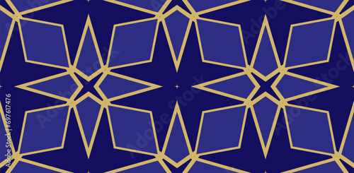 gold pattern on blue background, beautiful patterns of squares.. For Wallpaper, presentation, background. Interior design. Fashion print. 