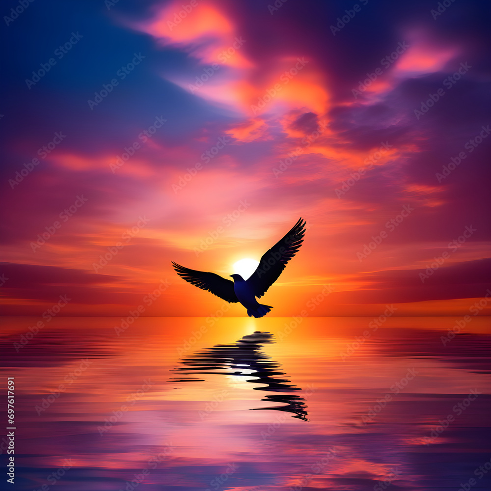 Fototapeta premium seagull in the sunset
