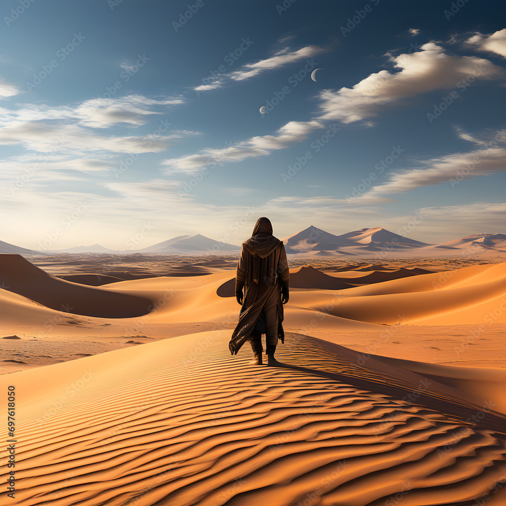 person walking in desert