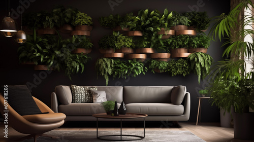 modern living room with green plants