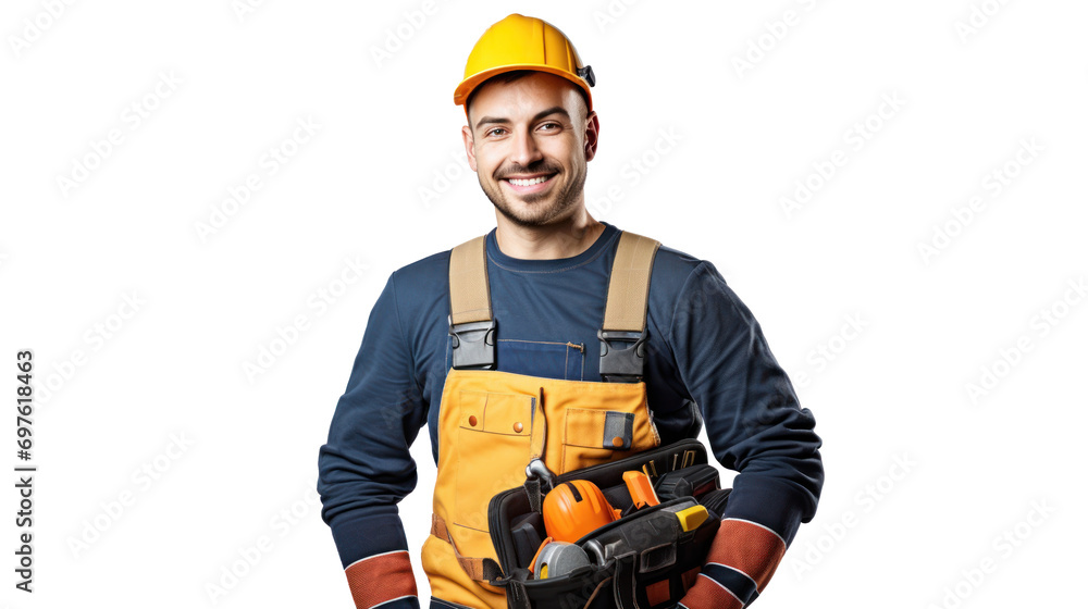 Smart worker construction man isolated on background Smart worker construction man isolated on background