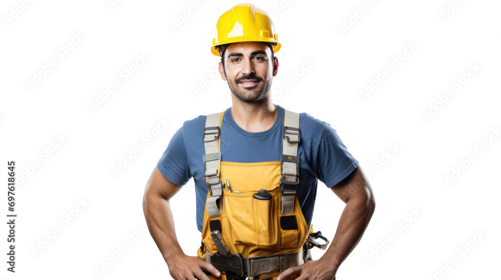 Smart worker construction man isolated on background Smart worker construction man isolated on background