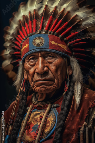 Sioux Tribe Chief in Traditional Clothing
