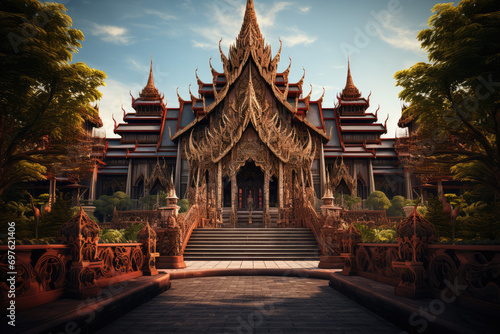 Buddhist temple in Bangkok,Thailand.3d rendering photo