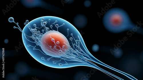 Microscope picture of the process of life formation and conception. Cell connection photo