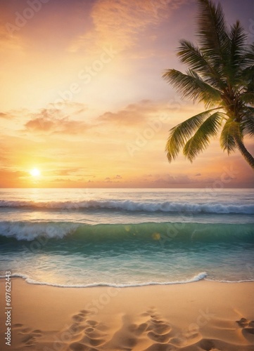 Tropical theme seashore with coconut tree © Muhammad