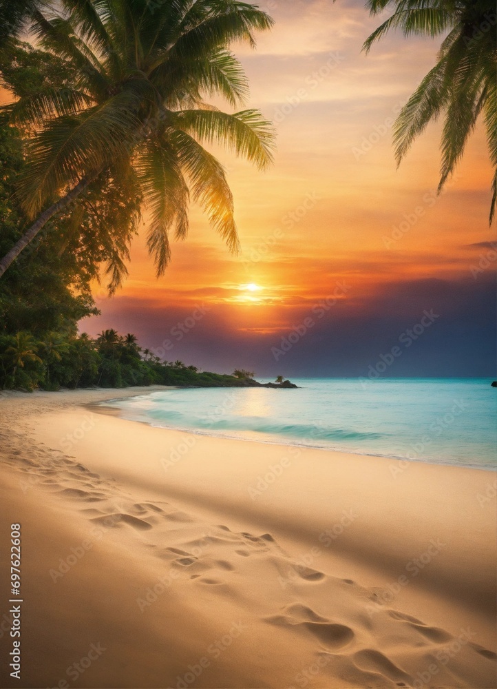 Tropical theme seashore with coconut tree