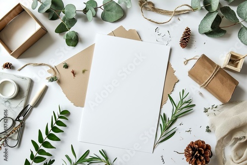 Flatlay Blank A4 Sheet Mockup Template for Showcase Presentations