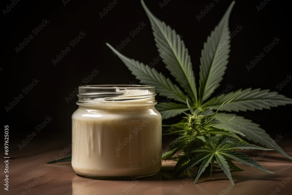 Immerse yourself in the blissful infusion of CBD with a photo featuring a jar of hemp cream a mockup that captures the essence of tranquility derived from the infusion of natural CBD goodness Immerse yourself in the blissful infusion of CBD with a photo featuring a jar of hemp cream a mockup that captures the essence of tranquility derived from the infusion of natural CBD goodness