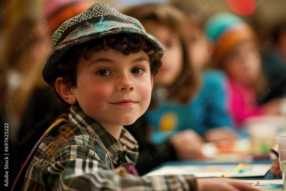 Young artists fully immersed in a Purim-themed arts and crafts class, their creations reflecting the spirit of the holiday Young artists fully immersed in a Purim-themed arts and crafts class, their creations reflecting the spirit of the holiday