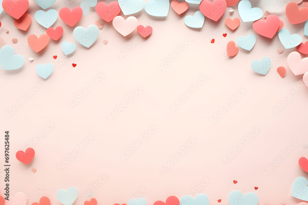 Pastel Color Heart Border Frame Background, Valentines Day