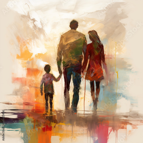 Abstract Grungy Painted Illustration of a Family © HustlePlayground