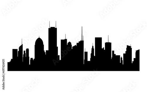 Black cities silhouette collection. Horizontal skyline set in flat style isolated on white. Cityscape, urban panorama of night town.