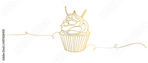 Cup cake line art style vector with transparent background 