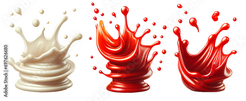 Set of red and white drops and splashes of ketchup or sauce