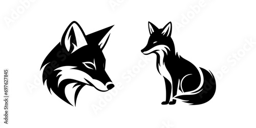 Fox illustration, logo. Vector icon drawing on white background
