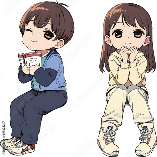 座る少年少女