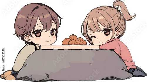 こたつに入る子供達