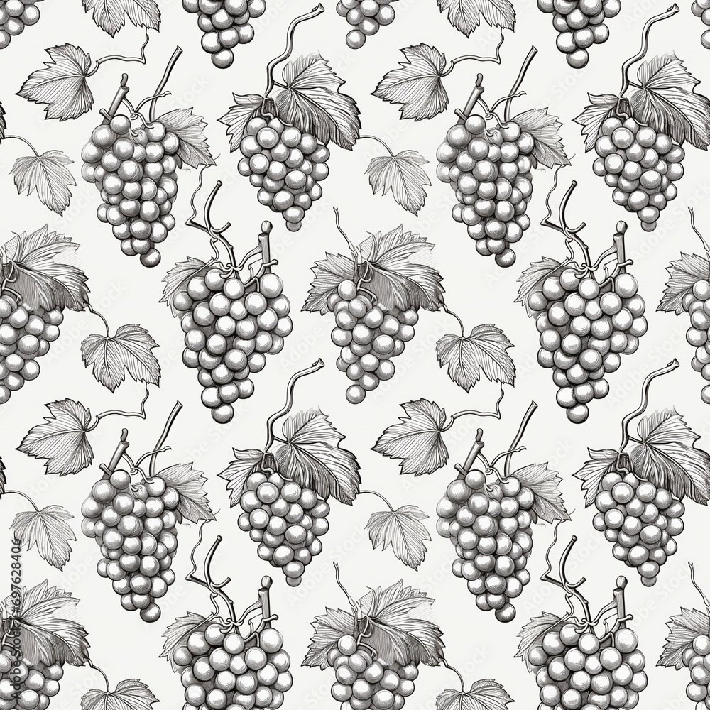 Grape Sketch Seamless Pattern, Hand Drawn Vine Grapes, Sketched Vineyard Design, Engraving Berries Grape Sketch Seamless Pattern, Hand Drawn Vine Grapes, Sketched Vineyard Design, Engraving Berries