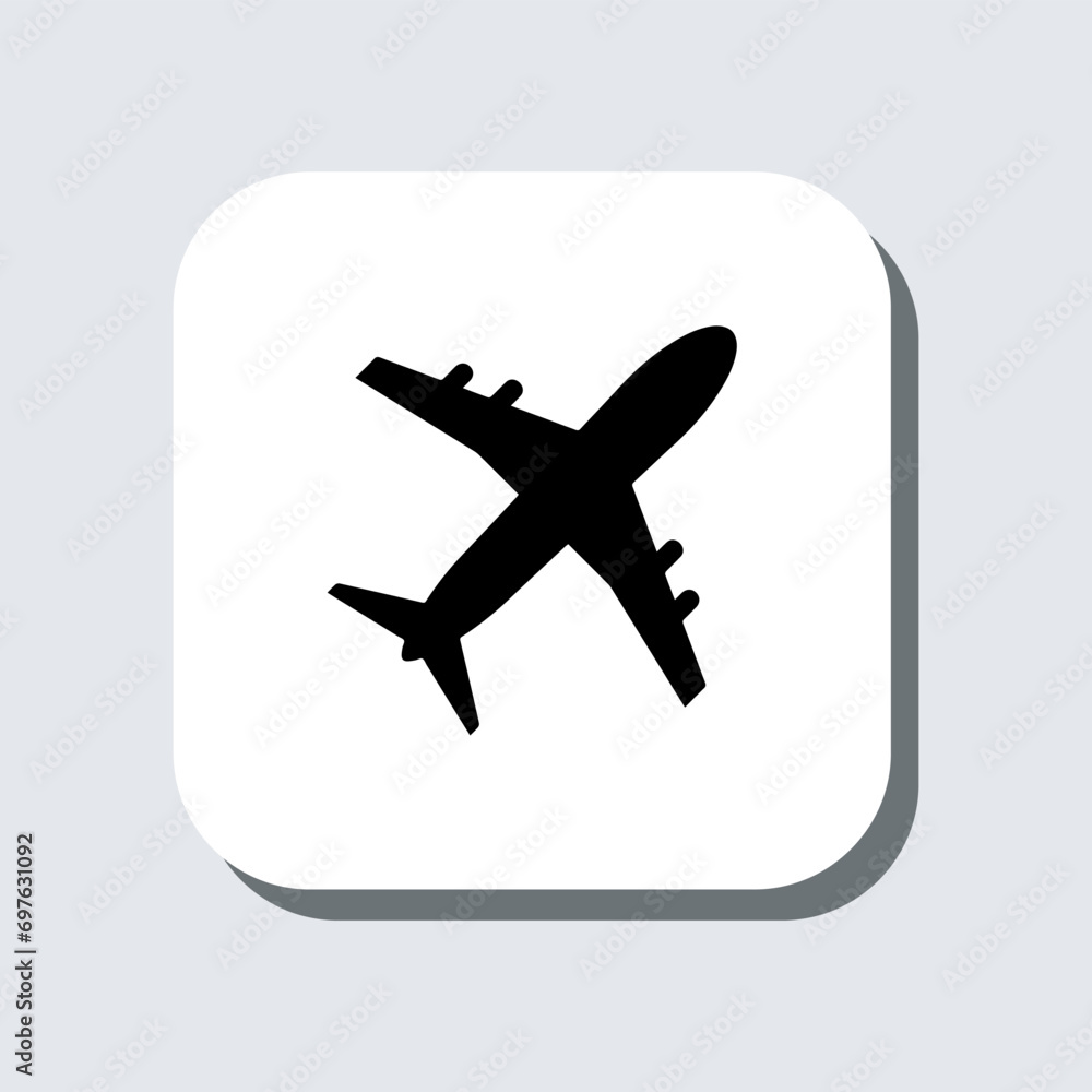 Airplane icon vector. Airplane sign symbol in trendy flat style. Airplane vector icon illustration in square isolated on gray background Airplane icon vector. Airplane sign symbol in trendy flat style. Airplane vector icon illustration in square isolated on gray background