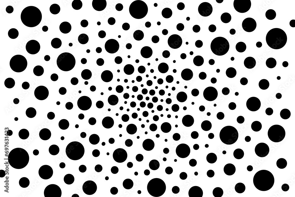 Fototapeta premium Background pattern of black dots of different sizes on white background