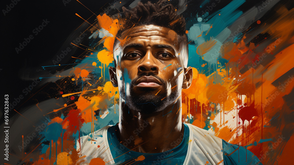 Soccer player in color illustration background