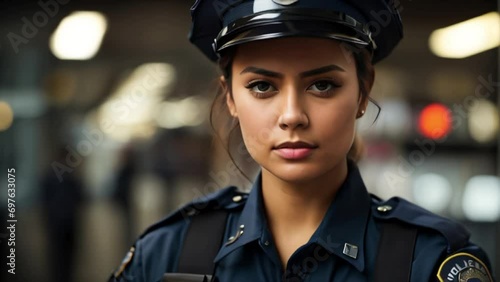 close up of female police officer in uniform photo