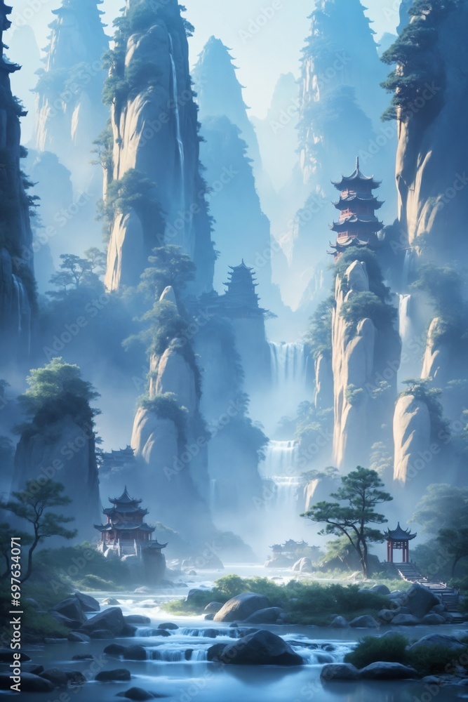 Chinese fantasy ancient style ancient architectural wallpaper