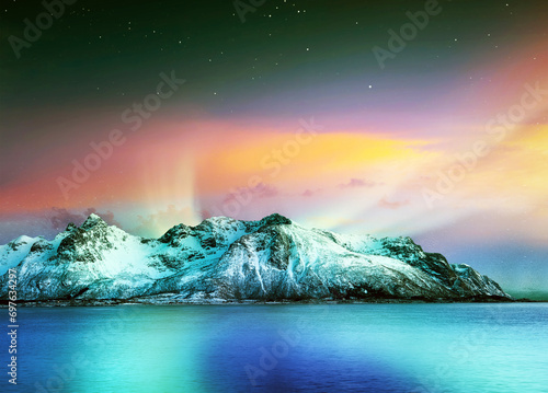 Aurora borealis over Hamnoy in Norway 