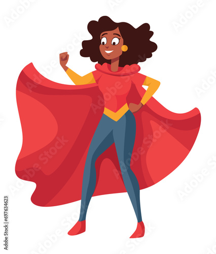 Woman superhero silhouette. Female power concept isolated on white background, vector comic warrior super hero girl in red cloak