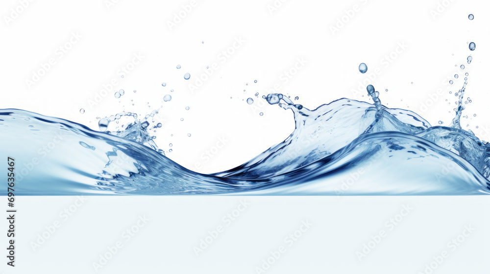 Water splash. Drops and splashes of pure transparent water on white background