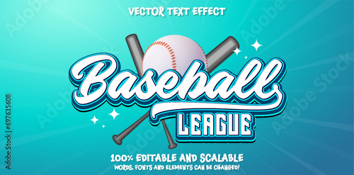 Editable text effect Baseball League Logo 3d Cartoon template style premium vector
