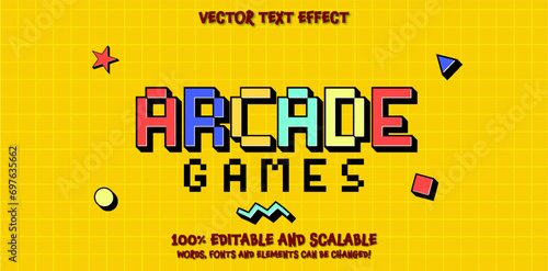 Editable text effect Arcade Games 3d cartoon template style premium vector