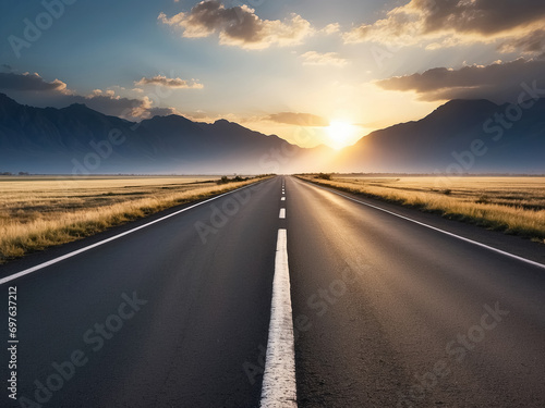 empty road at sunset. Generative Ai