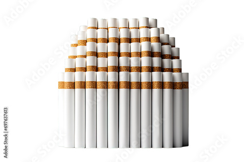 Two rows of cigarettes isolated on PNG Background. Generative Ai.