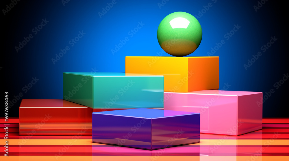 3d Podium Display Mockup, Lemon, teal, and lavender, background stock photo created with Generative Ai 3d Podium Display Mockup, Lemon, teal, and lavender, background stock photo created with Generative Ai