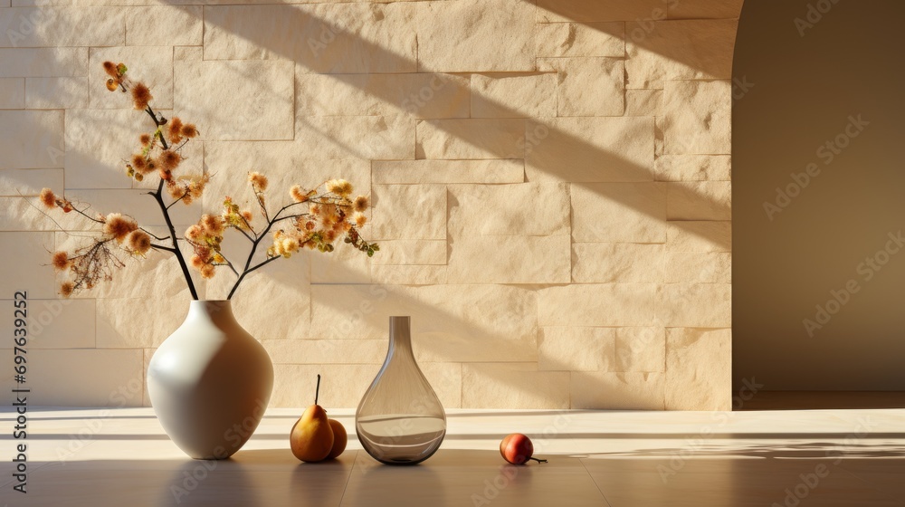 A colorful still life of a vase, flowerpot, and jar on a sunlit floor, casting shadows against the wall, creating an indoor garden oasis A colorful still life of a vase, flowerpot, and jar on a sunlit floor, casting shadows against the wall, creating an indoor garden oasis