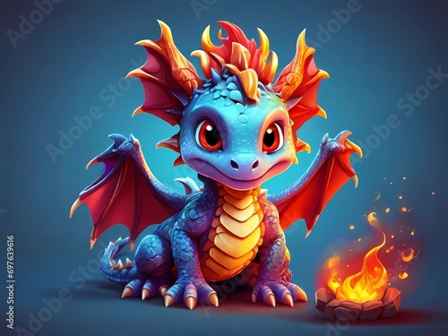 cute baby dragon cartoon, colored cartoon art